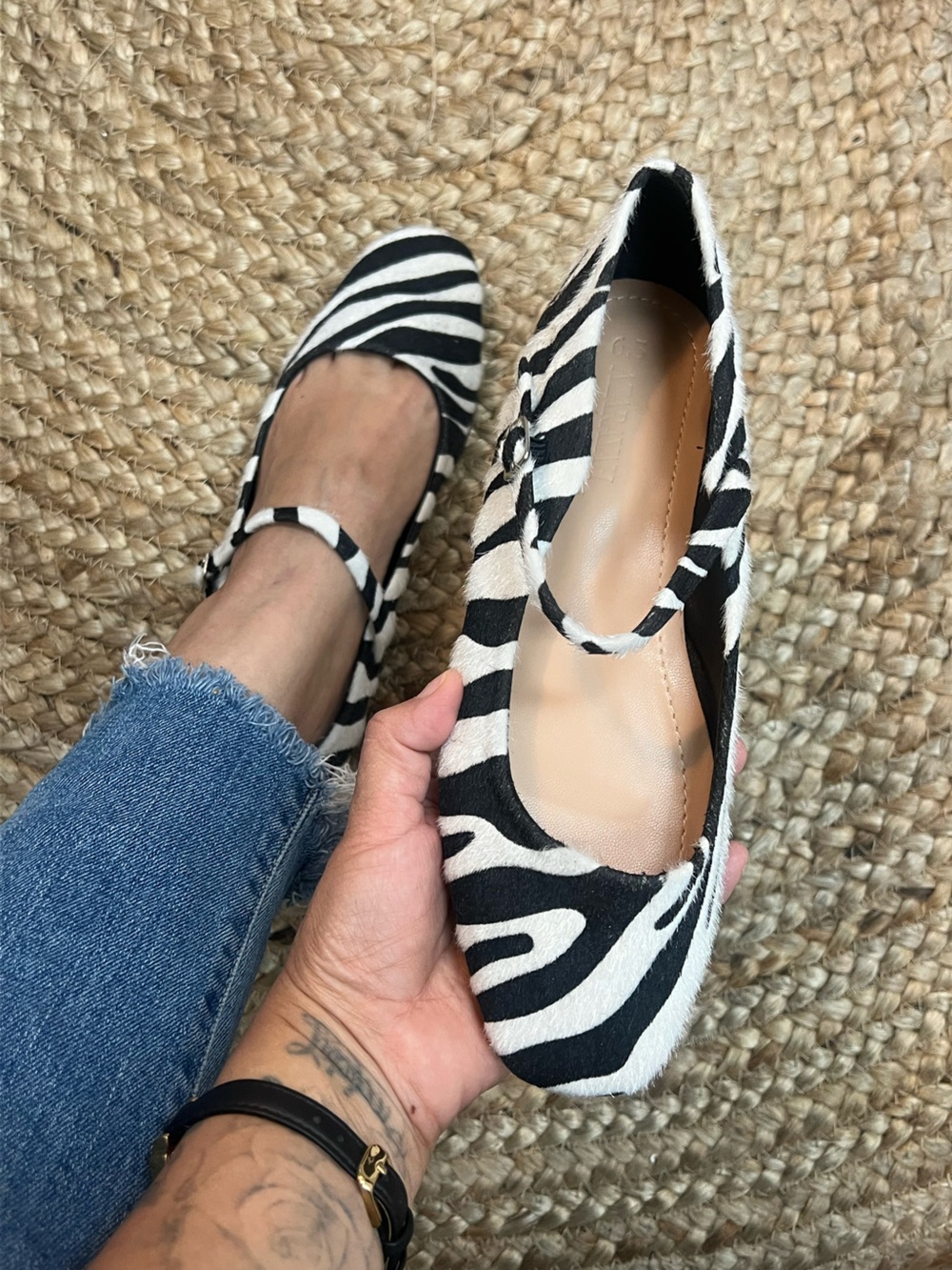 Zebra Print Mary Jane Flats - Black & White - Picture 4 of 9